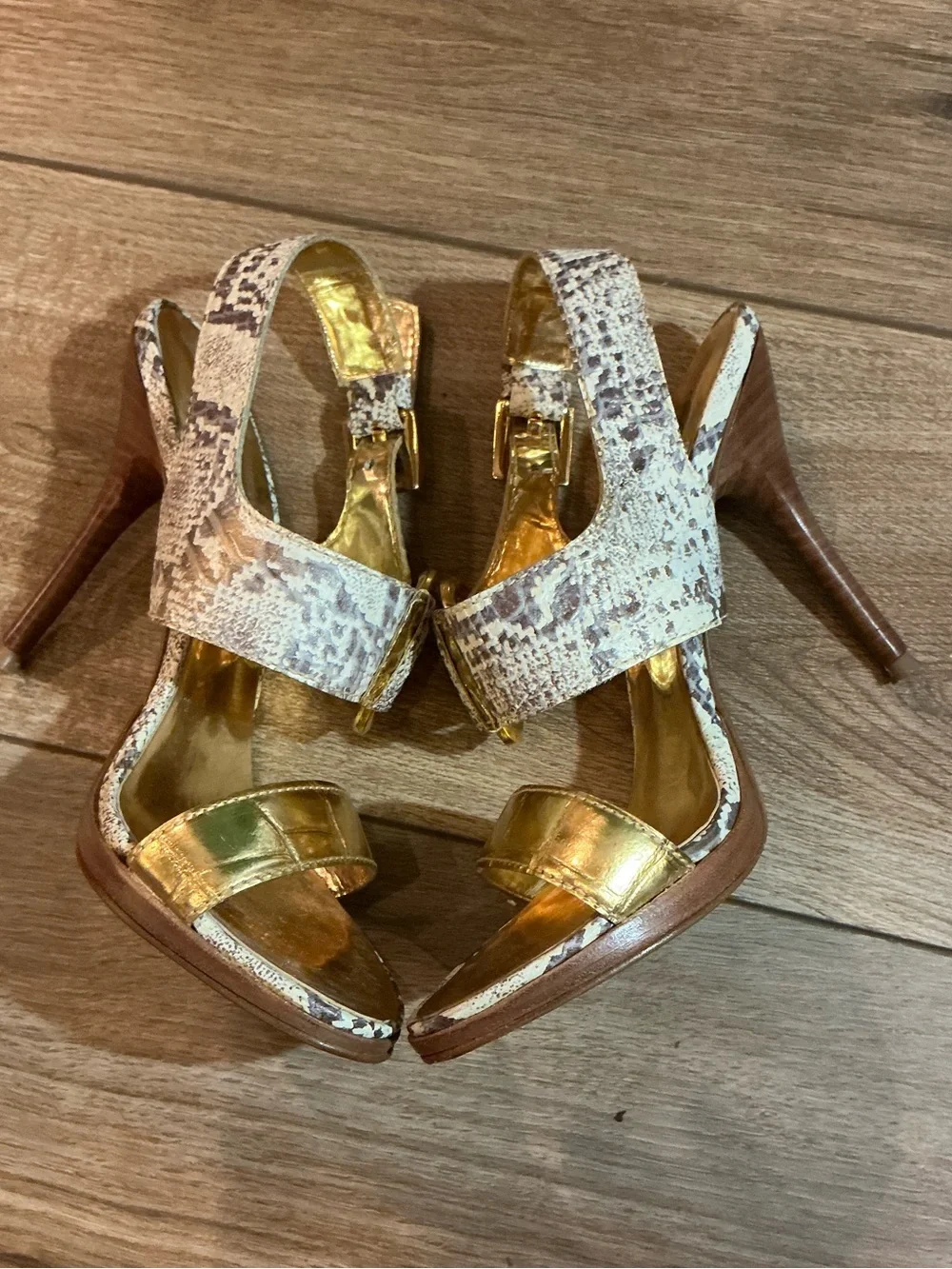 Sergio Zelcer Gold Snakeskin Strappy Stiletto Heels Size 7